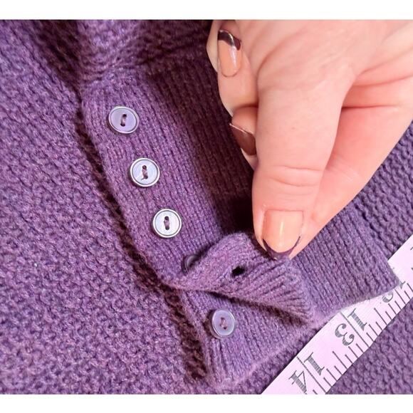 LOFT Ann Taylor 100% Cotton Shaker Knit Crew Neck Sweater Sz M Purple Cozy Layer - Picture 8 of 8